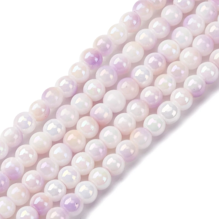 KS107 Koraliki powlekane szklane kule 4mm sznur 105szt pastelowe perłowe