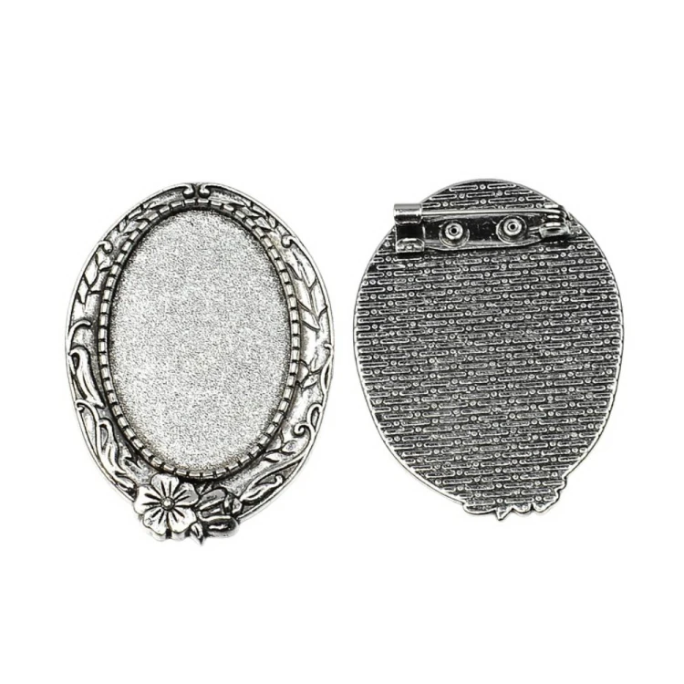 BBR54 Baza zapięcie do broszki broszka pod kaboszon 20x30mm - stare srebro