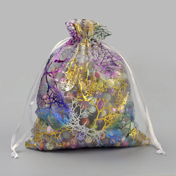 W313 Woreczek z organzy 10x15cm 10szt ozdobny podarunkowy prezentowy - gałązki