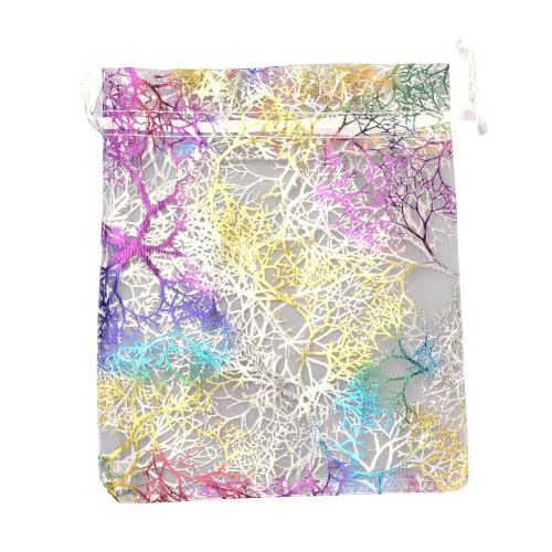 w313-10szt Woreczek ozdobny 10x15cm z organzy - gałązki