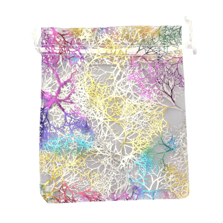 w313-10szt Woreczek ozdobny 10x15cm z organzy - gałązki