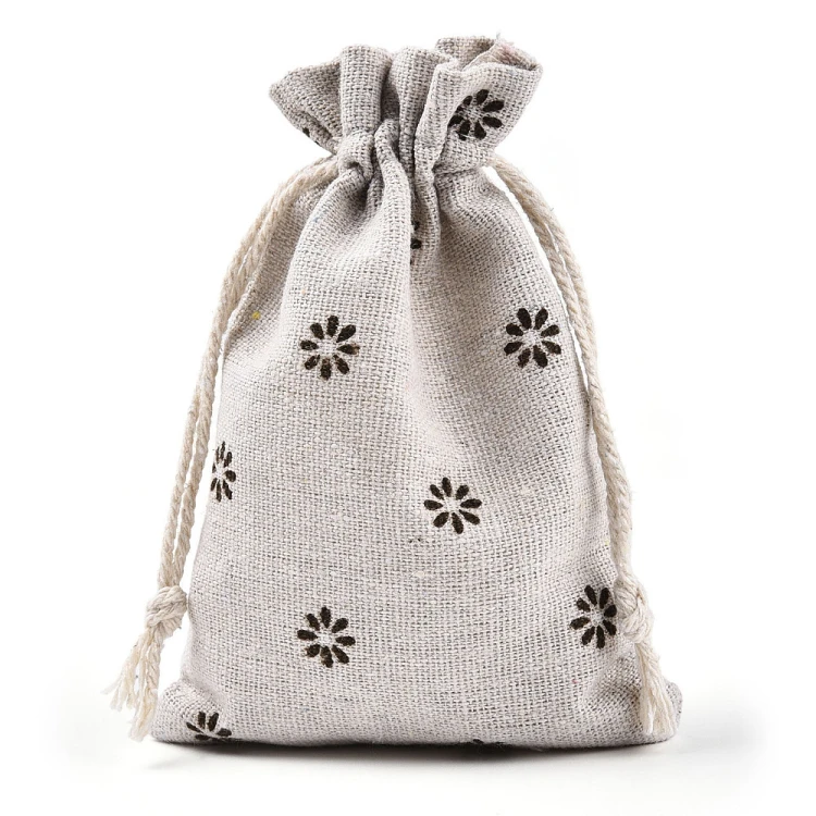 W314 Woreczek ozdobny podarunkowy z polibawełny 10x14cm kwiatuszki