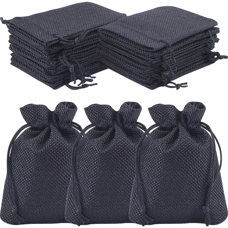 w316 woreczek ozdobny podarunkowy z juty 9x12cm- czarny