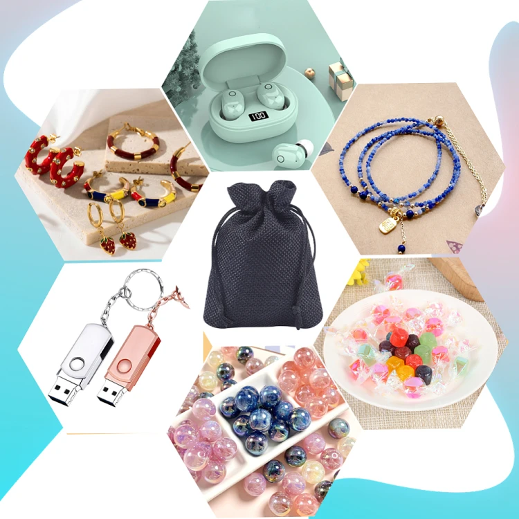 w316 woreczek ozdobny podarunkowy z juty 9x12cm- czarny