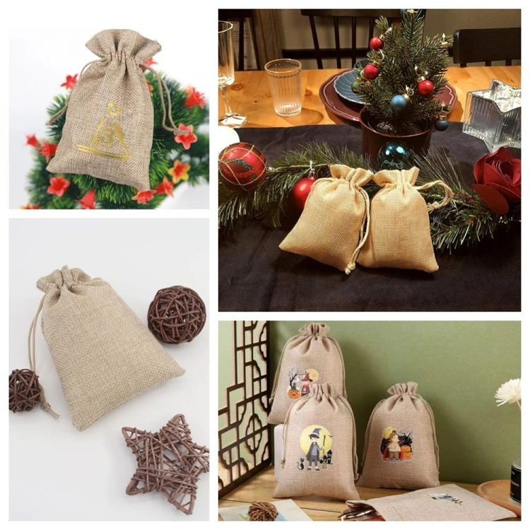 w316 woreczek ozdobny podarunkowy z juty 9x12cm- czarny