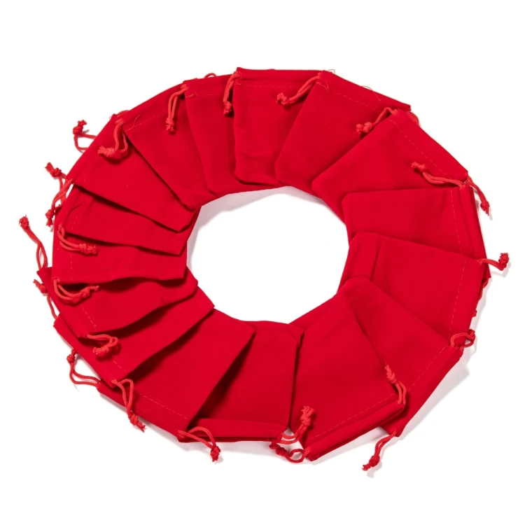 w319-10szt woreczek ozdobny podarunkowy z weluru 7x9cm- czerwony