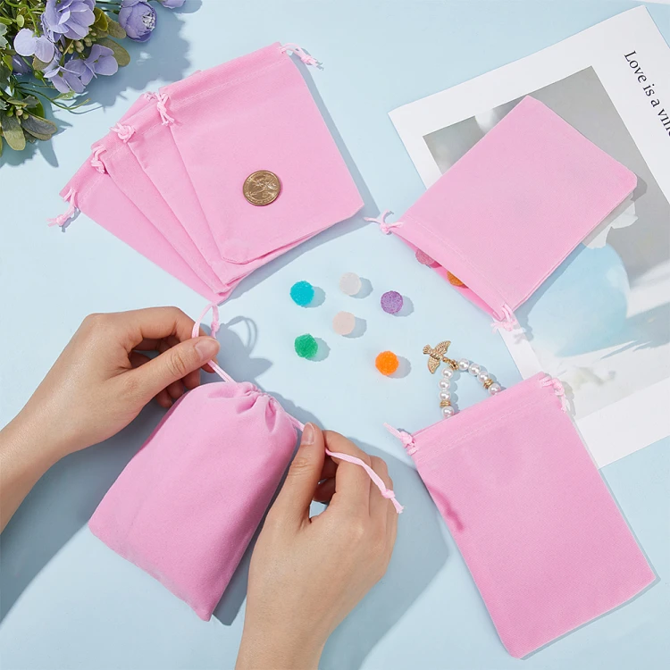 w320 woreczek ozdobny podarunkowy z weluru 10x14cm- różowy