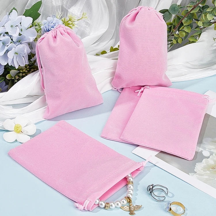 w320 woreczek ozdobny podarunkowy z weluru 10x14cm- różowy