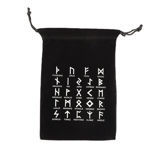 w321 woreczek ozdobny podarunkowy z weluru 12x18cm- czrny runy symbole