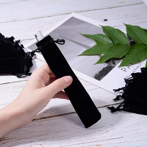 w322 woreczek ozdobny podarunkowy z weluru 3x16cm- czarny