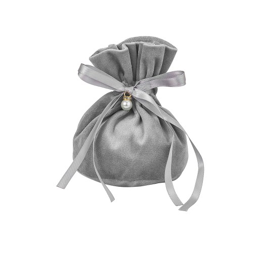 w323 woreczek ozdobny podarunkowy z weluru sakiewka 10x14cm- popielaty