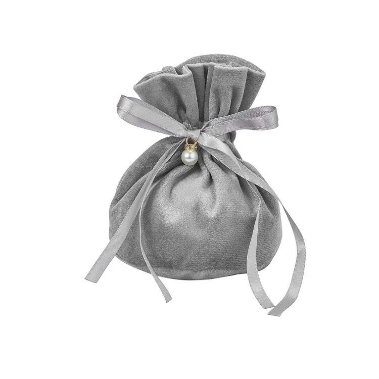 w323 woreczek ozdobny podarunkowy z weluru sakiewka 10x14cm- popielaty