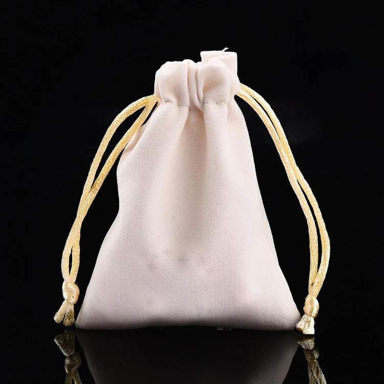 w325 woreczek ozdobny podarunkowy z weluru 7x9cm- beżowy