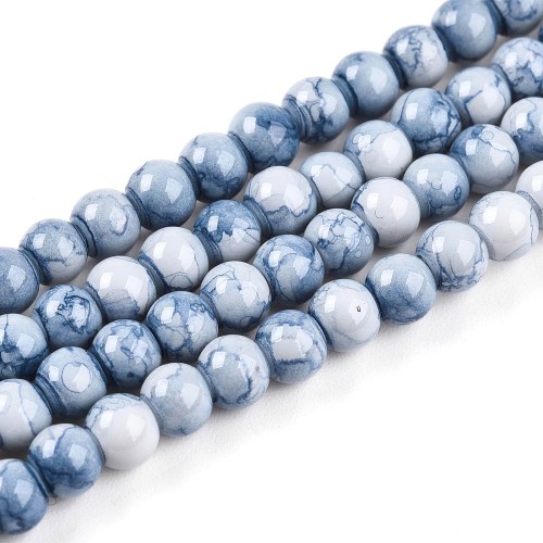 KS101 Koraliki szklane kule 4mm lakierowane sznur 200szt niebieskie