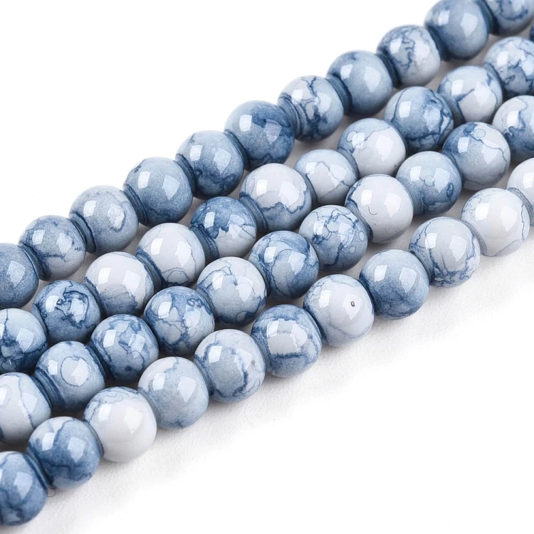 KS101 Koraliki szklane kule 4mm lakierowane sznur 200szt niebieskie