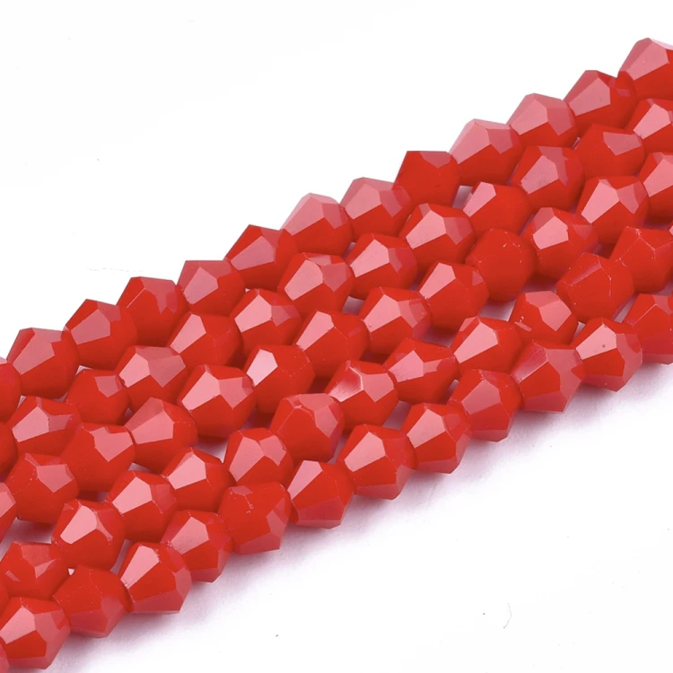 BIC175 Koraliki szklane szlifowane bicone 4mm kryształki sznur 78szt czerwone
