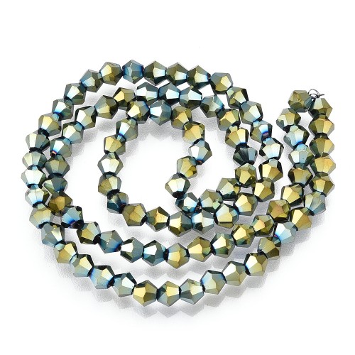 BIC187 Koraliki szklane szlifowane bicone 4mm kryształki sznur 78szt zielone