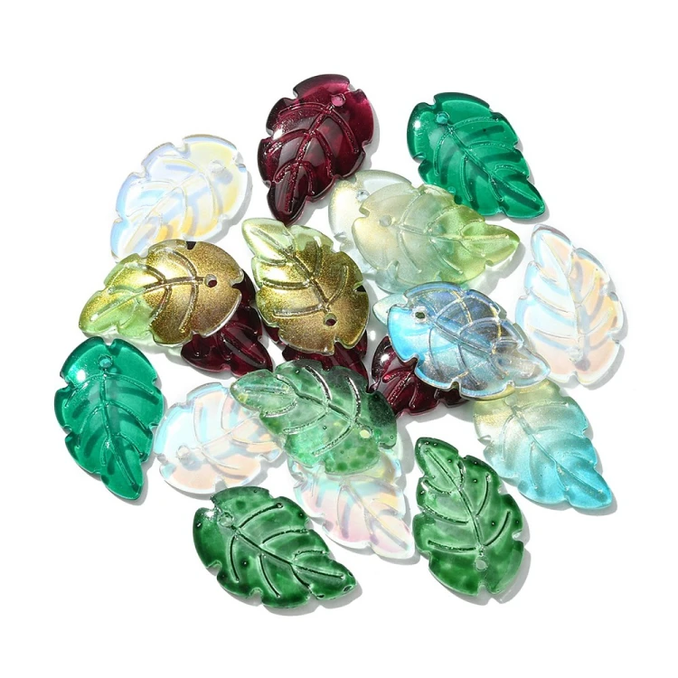 ZAW1118 Zawieszka szklana liść listek 15x24mm 20sz mix kolor