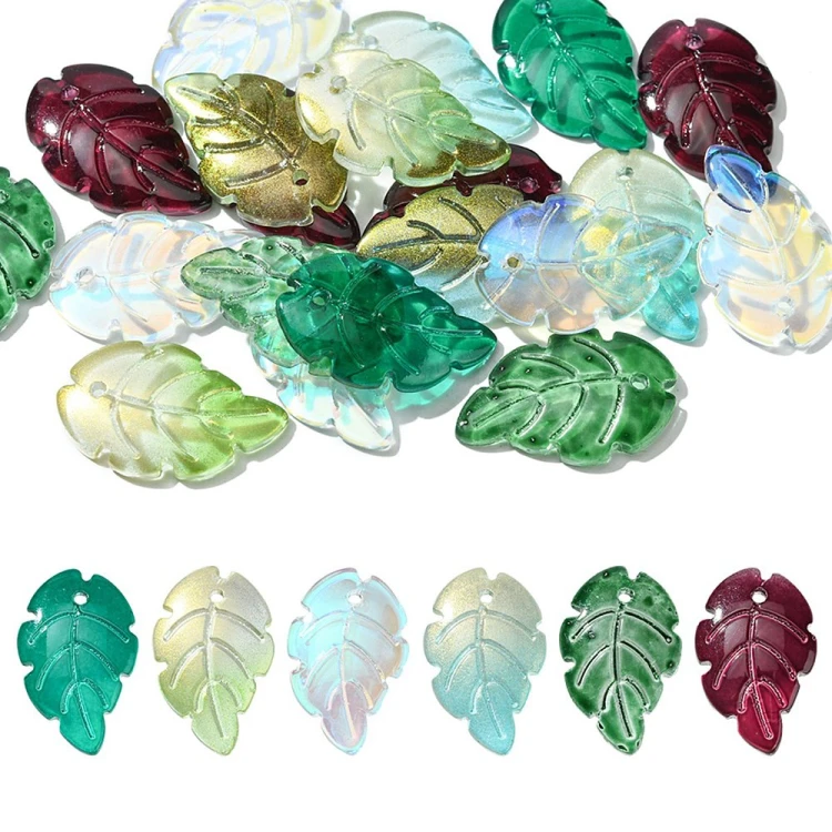 ZAW1118 Zawieszka szklana liść listek 15x24mm 20sz mix kolor