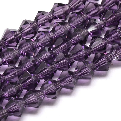 BIC190 Koraliki szklane szlifowane bicone 4mm kryształki sznur 78szt fioletowe