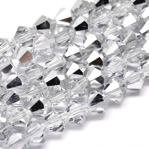 BIC202 Koraliki szklane szlifowane bicone 4mm kryształki sznur 78szt srebrne crystal