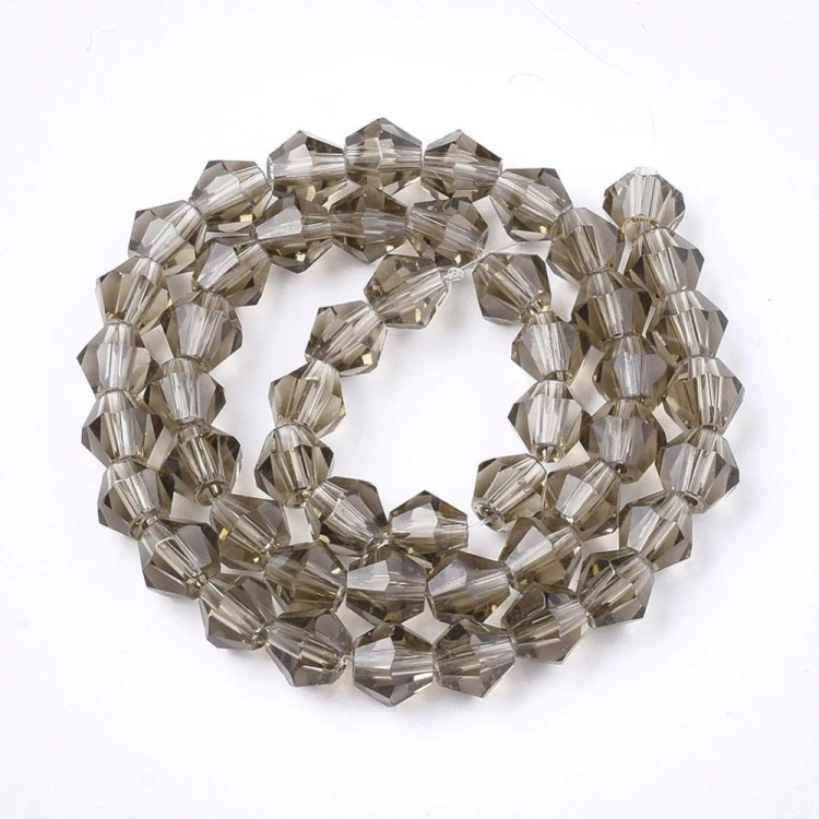 BIC204 Koraliki szklane szlifowane bicone 6mm kryształki sznur 45szt j.brązowe