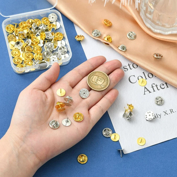 bpi15 Zapięcie baza 8x6mm do przypinki broszki pin 50szt mosiądz - złote platynowe