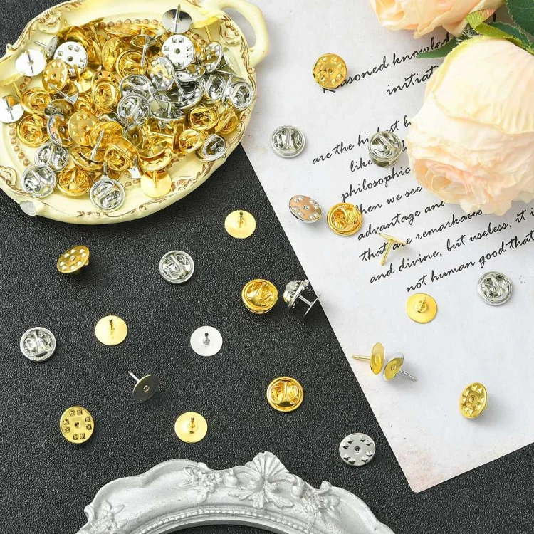 bpi15 Zapięcie baza 8x6mm do przypinki broszki pin 50szt mosiądz - złote platynowe