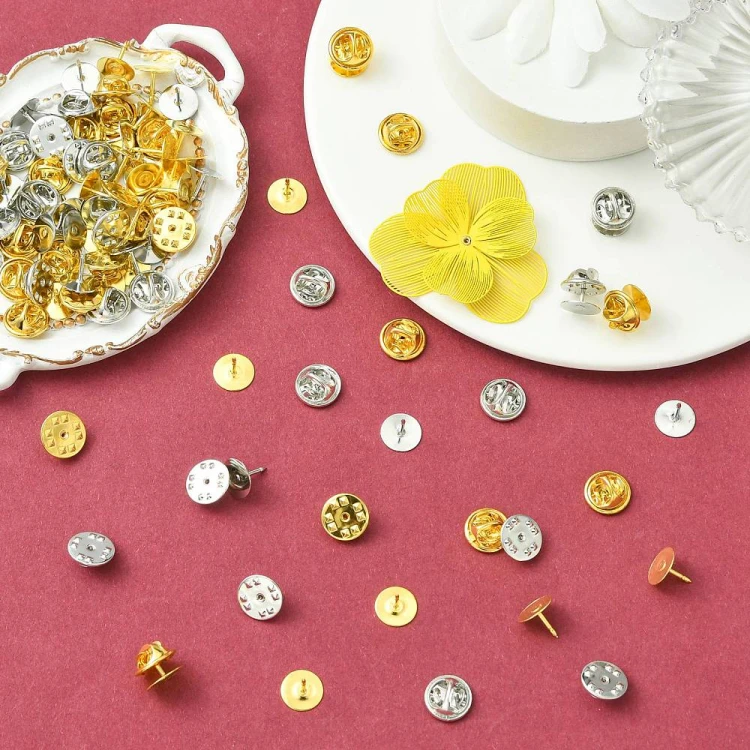 bpi15 Zapięcie baza 8x6mm do przypinki broszki pin 50szt mosiądz - złote platynowe