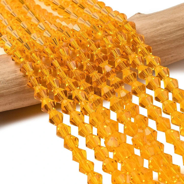BIC207 Koraliki szklane szlifowane bicone 6mm kryształki sznur 45szt pomarańczowe