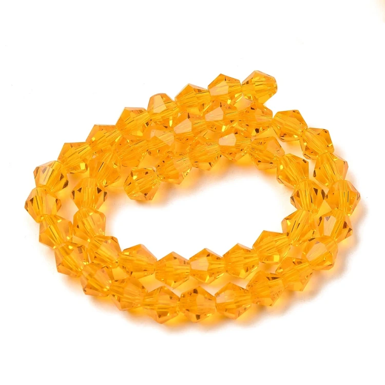 BIC207 Koraliki szklane szlifowane bicone 6mm kryształki sznur 45szt pomarańczowe