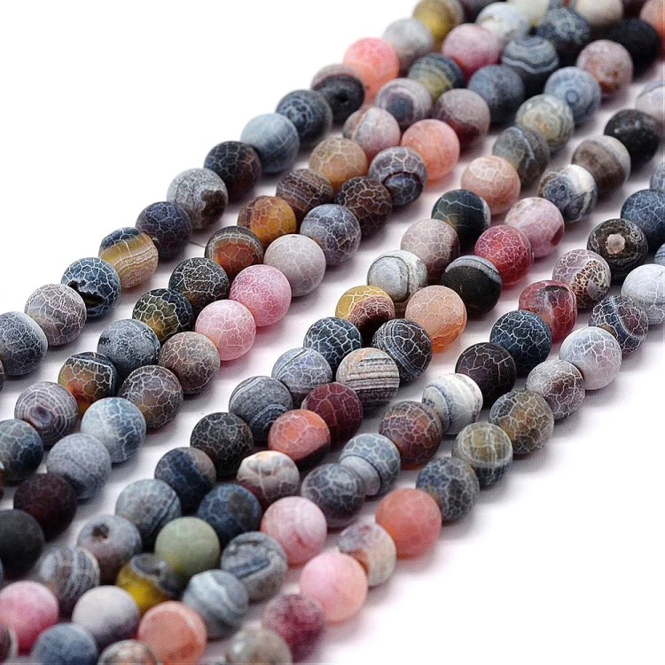 AGT133 Agat trawiony szroniony kamień naturalny koraliki kule 8mm sznur 48szt.