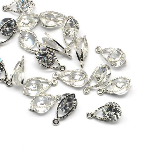 ZM403 Zawieszka metalowa z cyrkonią 15x8mm platynowa