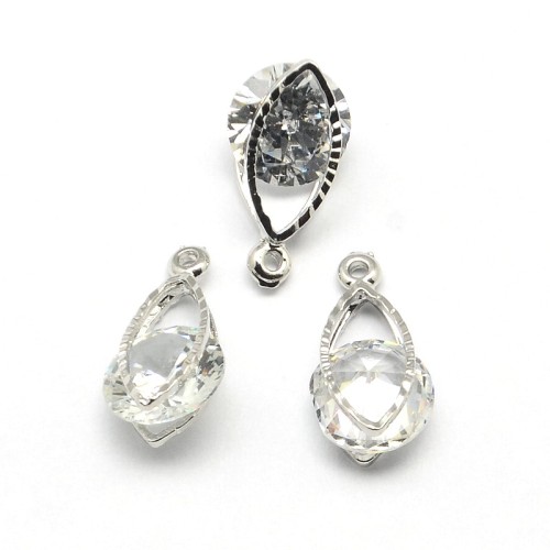 ZM403 Zawieszka metalowa z cyrkonią 15x8mm platynowa