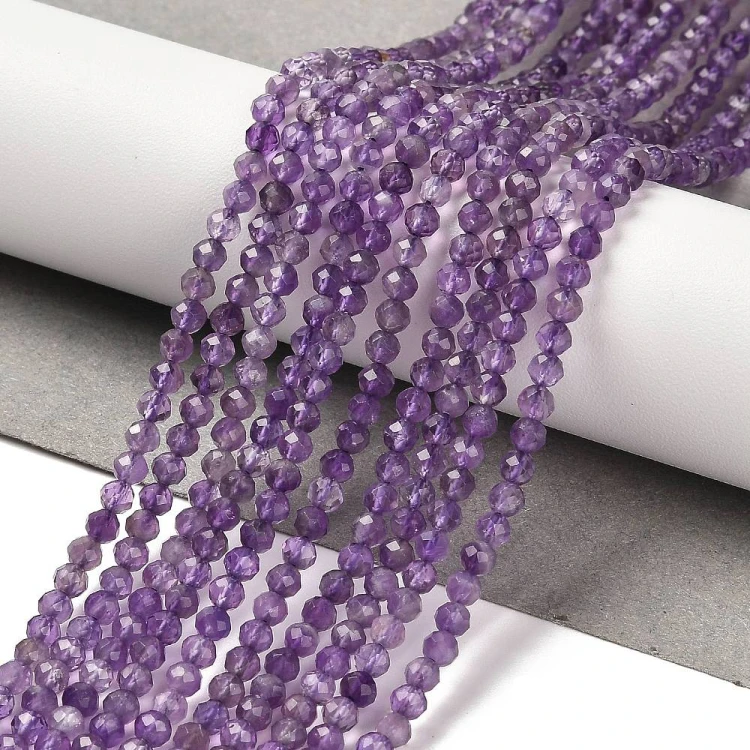 AM56 Ametyst kamień naturalny koraliki kule fasetowane 3mm sznur 135szt