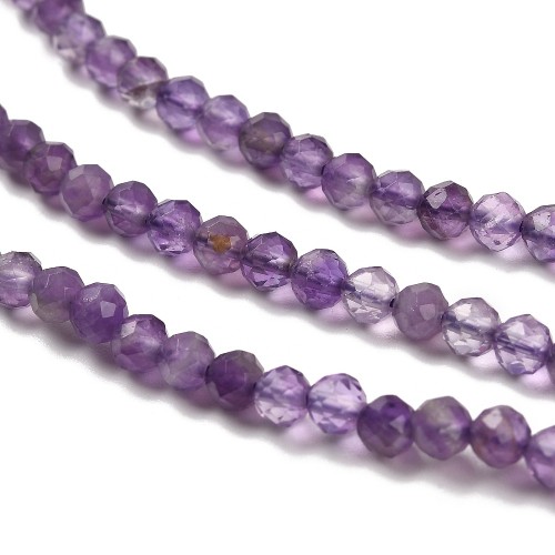 AM56 Ametyst kamień naturalny koraliki kule fasetowane 3mm sznur 135szt