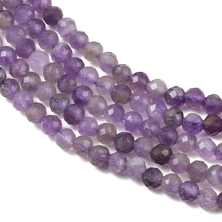 AM56 Ametyst kamień naturalny koraliki kule fasetowane 3mm sznur 135szt
