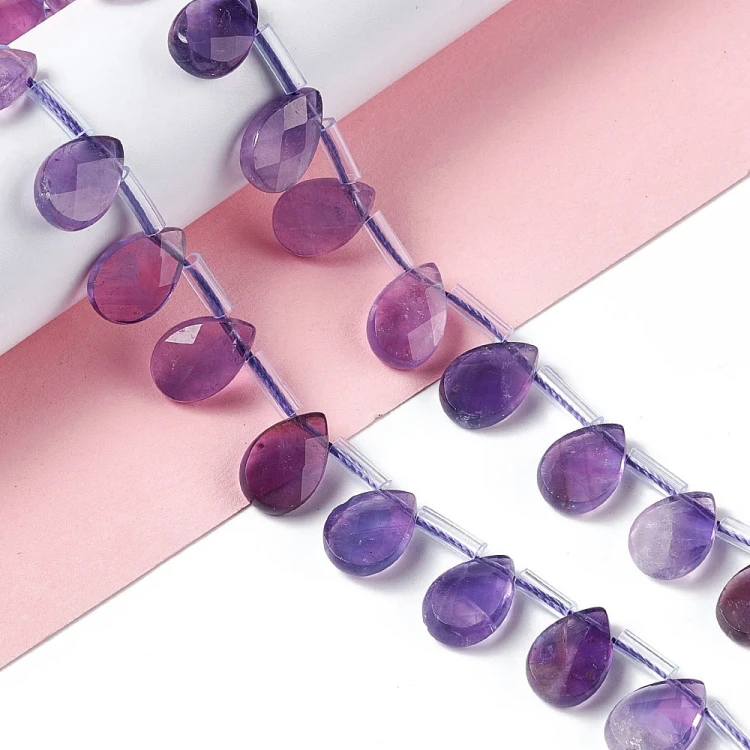AM60 Ametyst kamień naturalny koraliki kropla fasetowana 12x8mm 2szt