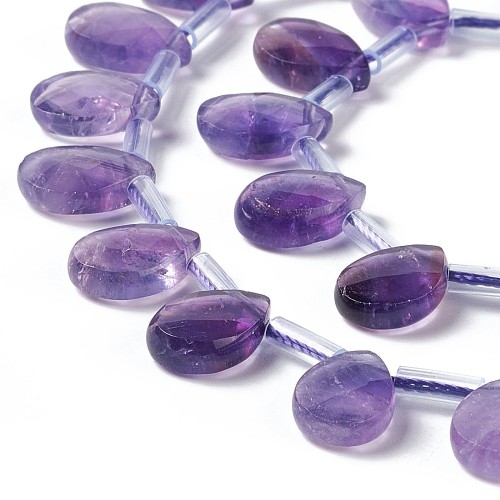 AM60 Ametyst kamień naturalny koraliki kropla fasetowana 12x8mm 2szt