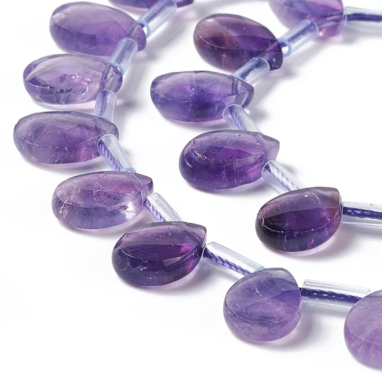 AM60 Ametyst kamień naturalny koraliki kropla fasetowana 12x8mm 2szt