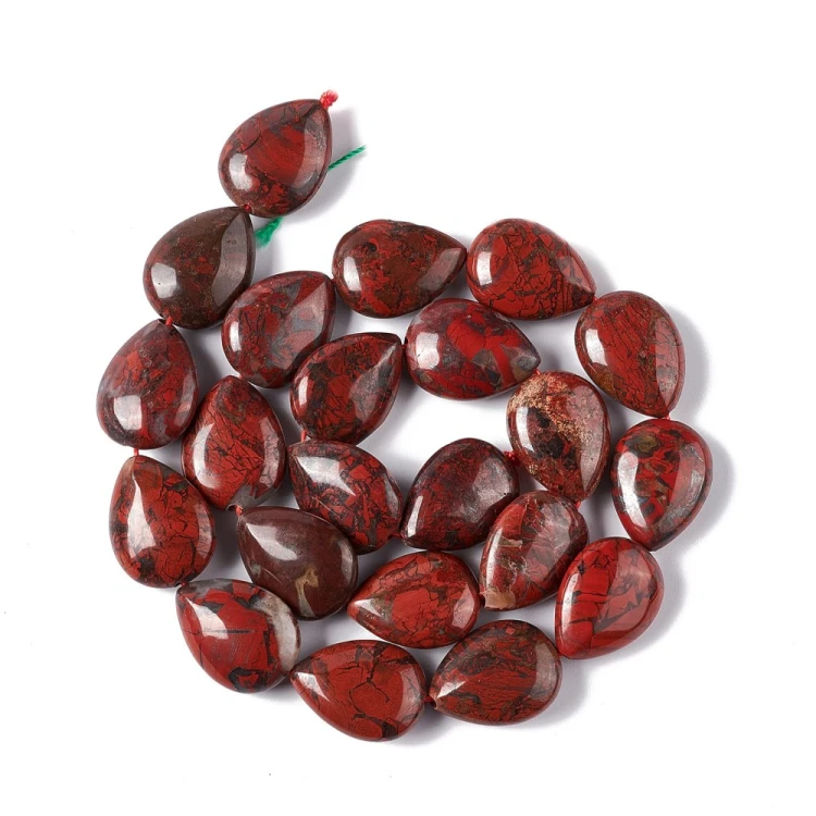 JAS98 Jaspis brekcja brekcjowany kamień naturalny koraliki krople 18x14x7mm 2szt.