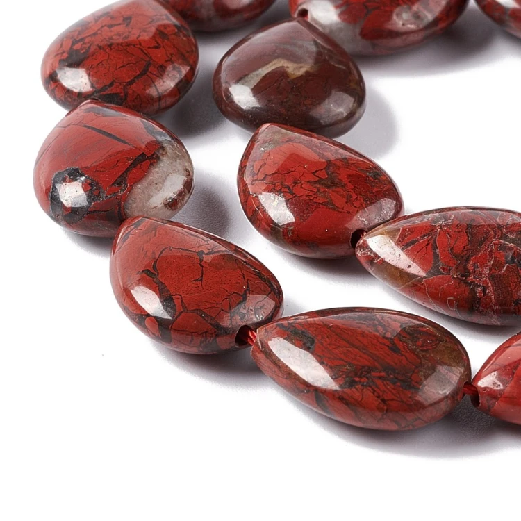JAS98 Jaspis brekcja brekcjowany kamień naturalny koraliki krople 18x14x7mm 2szt.