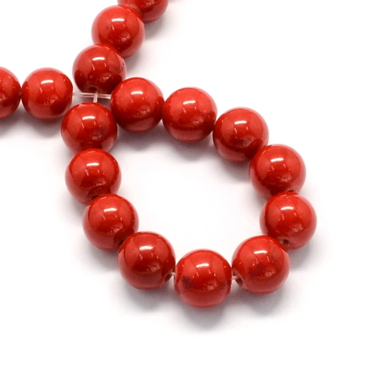 JAD160 Jadeit Mashan kamień naturalny koraliki kule 8mm sznur 48szt czerwony