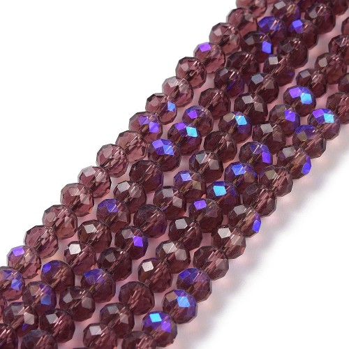 KFR193 Koraliki szklane rondelle 4x3,5mm kryształki fasetowane 110szt purpurowe AB