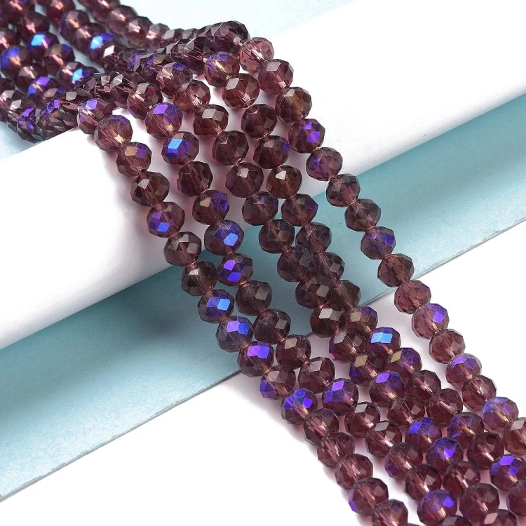 KFR193 Koraliki szklane rondelle 4x3,5mm kryształki fasetowane 110szt purpurowe AB
