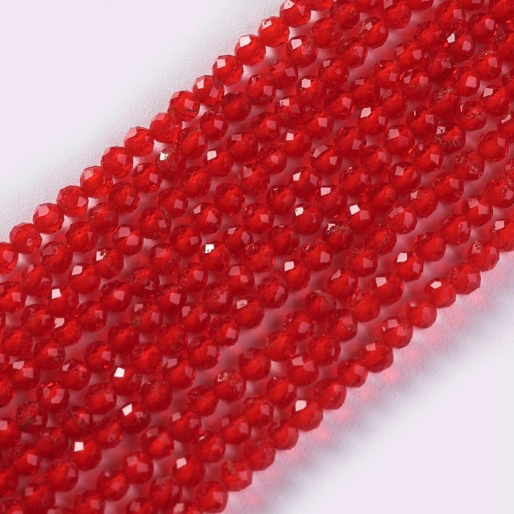 KSF97 Koraliki szklane fasetowane okrągłe 2mm sznur 185szt czerwone