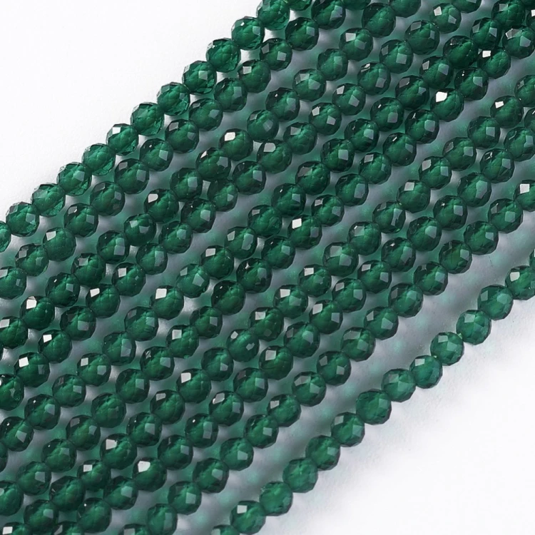 KSF100 Koraliki szklane fasetowane okrągłe 2mm sznur 185szt zielone