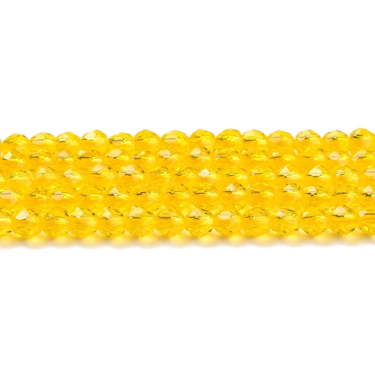 KSF102 Koraliki szklane fasetowane okrągłe 2mm sznur 165szt żółte