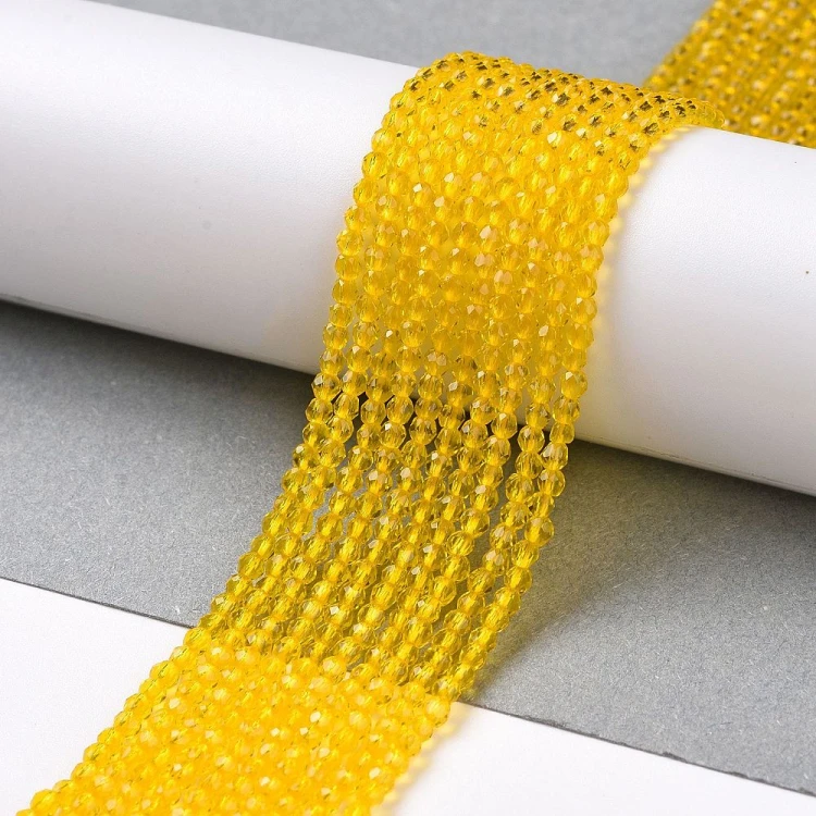 KSF102 Koraliki szklane fasetowane okrągłe 2mm sznur 165szt żółte