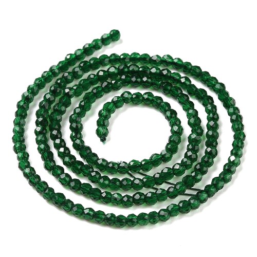 KSF104 Koraliki szklane fasetowane okrągłe 2mm sznur 165szt zielone